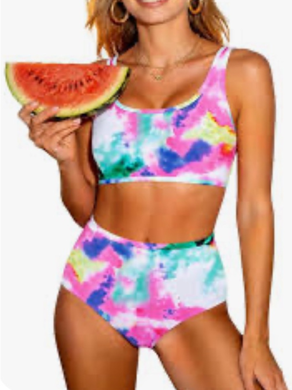 Adisputent Tie-Dye High-Waist Bikini Set - Pink Multicolor